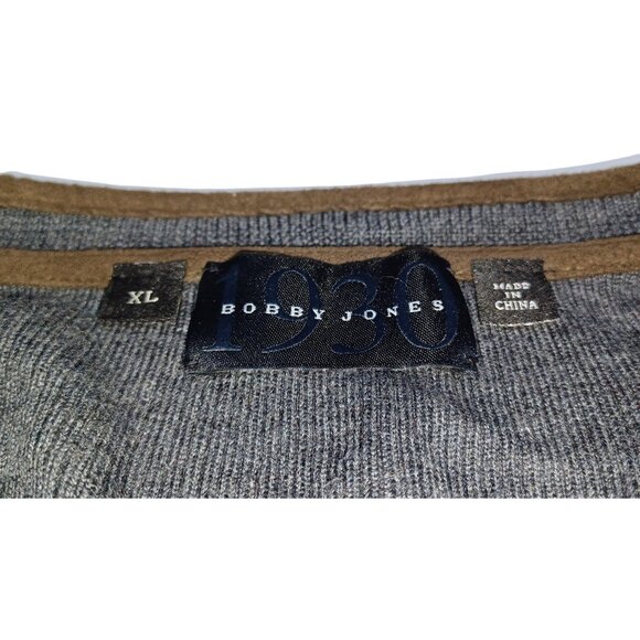Bobby Jones Merino Wool Henley Mens XL Rib Knit Faux Suede Trim Heritage Classic - Picture 3 of 7